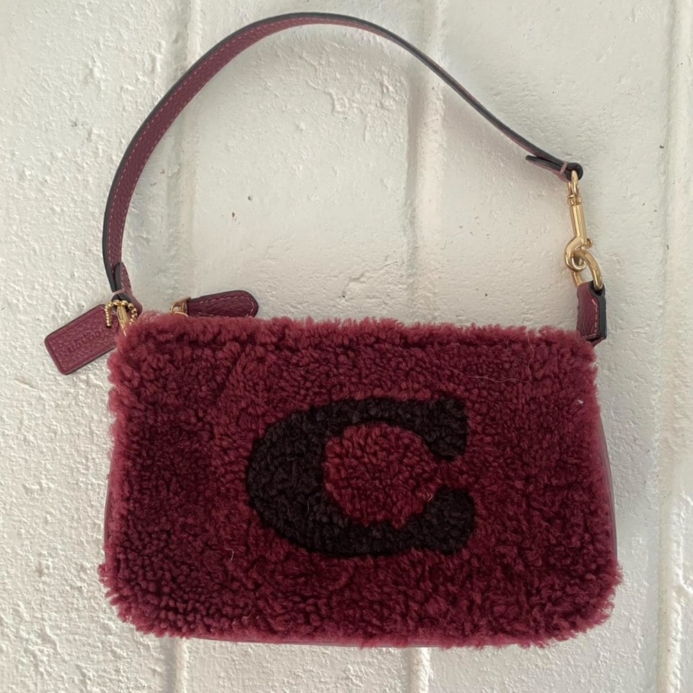 Coach Burgundy Shearling Shoulder Bag
